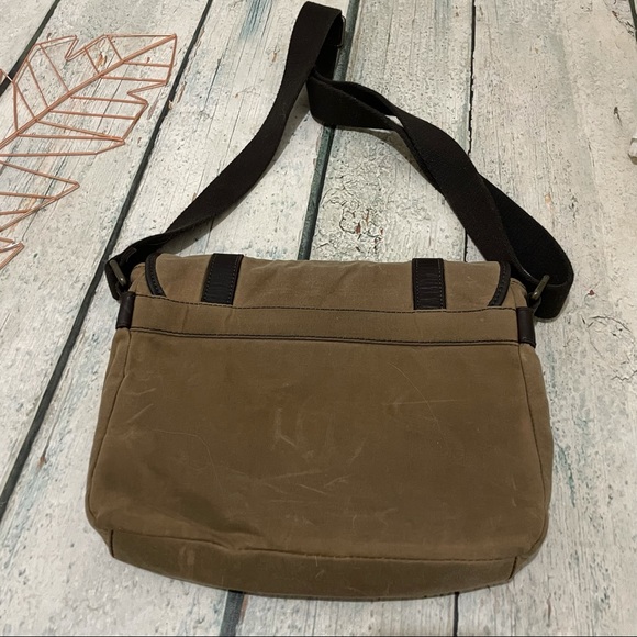 Fossil messenger bag leather tan brown crossbody tote purse buckles multi-pocket - Picture 7 of 11